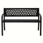 1pcc 47in PVC Mesh Backrest Iron Bench, Black, Outdoor Furniture