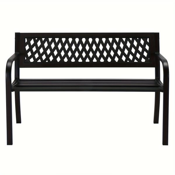1pcc 47in PVC Mesh Backrest Iron Bench, Black, Outdoor Furniture