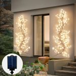 Solar-Powered 72 LED Warm White Willow Vine String Lights, 1.8m/5.9ft - Outdoor & Indoor Wall Decor with 8 Lighting Modes for Courtyard Entrance and Commercial Lighting