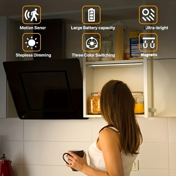 15.74inch ultra-thin motion sensor under cabinet light, usb charging with magnetic night light, 3-tone light cabinet light, for kitchen, cabinets, bedrooms, wardrobes interior lighting (black)
