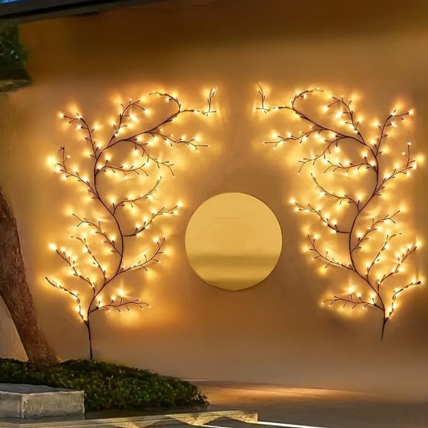 Solar-Powered 72 LED Warm White Willow Vine String Lights, 1.8m/5.9ft - Outdoor & Indoor Wall Decor with 8 Lighting Modes for Courtyard Entrance and Commercial Lighting