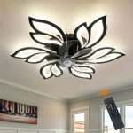 Modern Ceiling Fan with Light and Remote, Commercial Lighting for Coffee Shop and Restaurant, Slim LED Fan Light, Semi Flush Mount, 3-Color 6-Speed Adjustable Wind, Smart Timer Bladeless Ceiling Fan with Color Changing and Detachable Metal Shade Features,