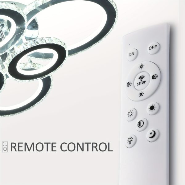 HOMCOM Elegant LED Chandelier with 6 Rings, Ceiling Light with Cool White Lighting for Living Room, Dining Room, or Bedroom, Silver