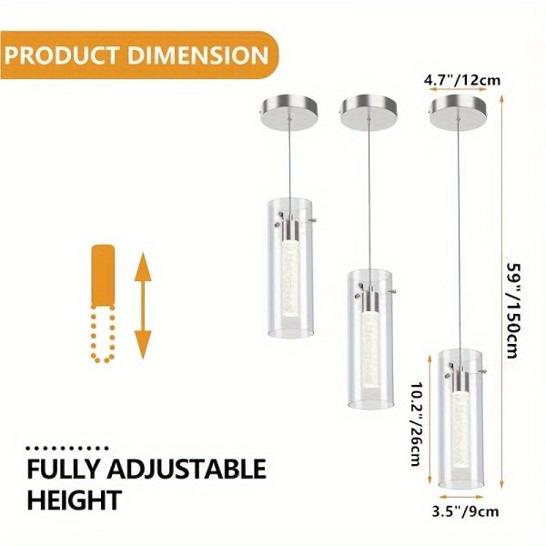 Chandelier Ceiling Light, LED Kitchen Lighting Crystal Chandelier for Kitchen Island, 1-Light Integrated Kitchen Pendant with Bubble Glass Modern Island Lamp