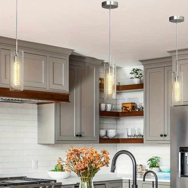 Chandelier Ceiling Light, LED Kitchen Lighting Crystal Chandelier for Kitchen Island, 1-Light Integrated Kitchen Pendant with Bubble Glass Modern Island Lamp