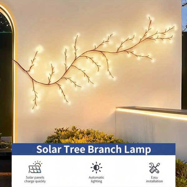 Solar-Powered 72 LED Warm White Willow Vine String Lights, 1.8m/5.9ft - Outdoor & Indoor Wall Decor with 8 Lighting Modes for Courtyard Entrance and Commercial Lighting