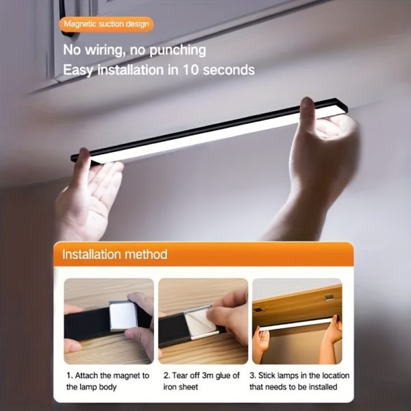 15.74inch ultra-thin motion sensor under cabinet light, usb charging with magnetic night light, 3-tone light cabinet light, for kitchen, cabinets, bedrooms, wardrobes interior lighting (black)