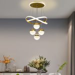 Modern Adjustable Color Changing Chandelier, Polished Metal Finish, Semi-Flush Mount Acrylic Shade, Hard-Wired 110-130V, Three-Color Dimmable Lighting, Detachable Fixture for Living Room, Dining, Bedroom, Study - Includes Light Source